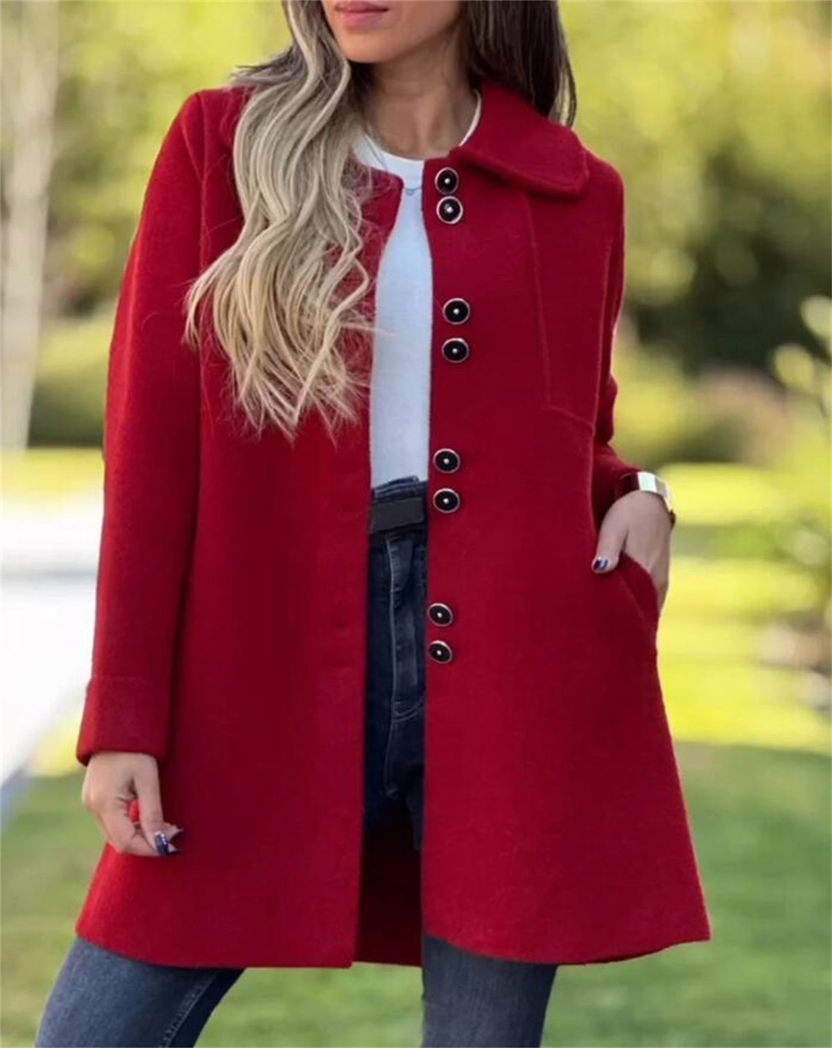 Manteau long élégant femme à boutons