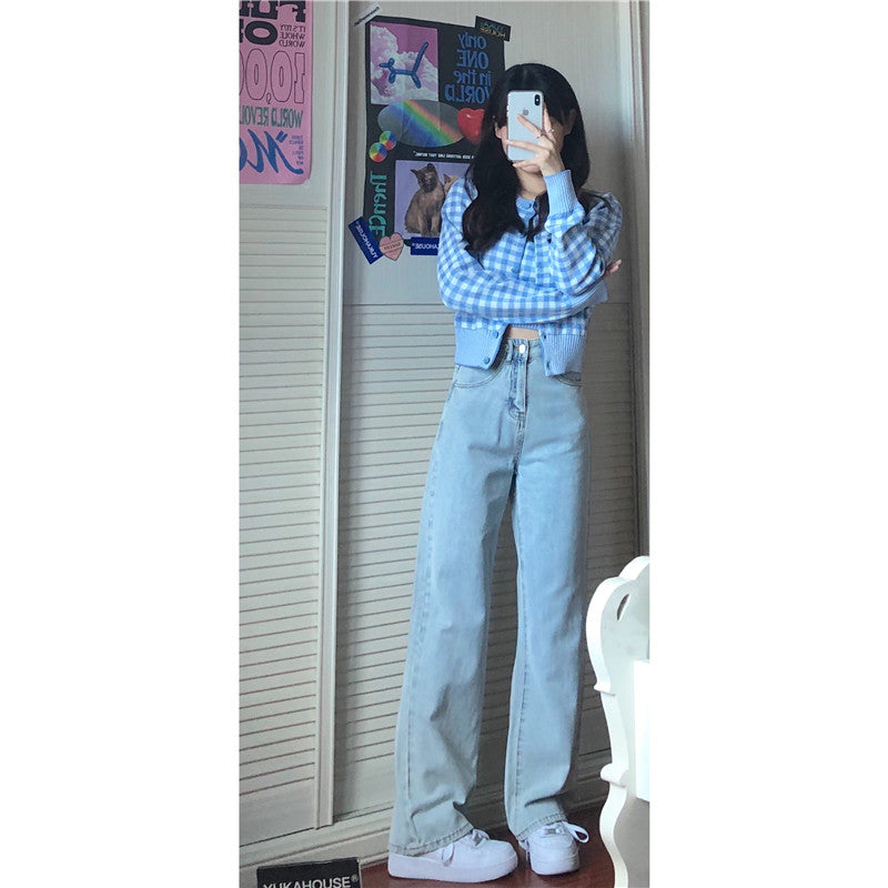 Gilet à carreaux bleu femme – Style casual vintage