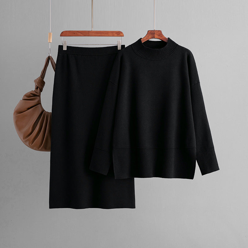 ensemble pull à col roulé uni et jupe moulante fendue automne-hiver