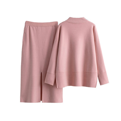 ensemble pull à col roulé uni et jupe moulante fendue automne-hiver