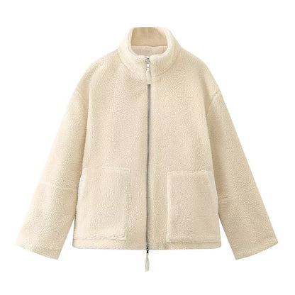 Manteau en laine d'agneau à col roulé pour femme