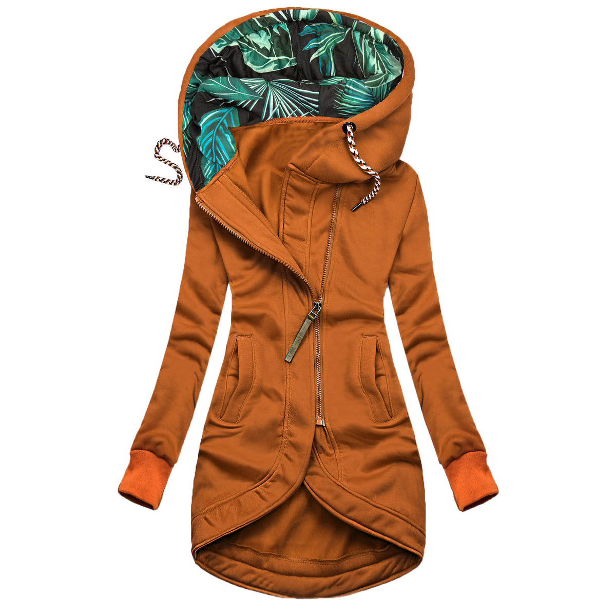 Veste à capuche imprimée unie à manches longues