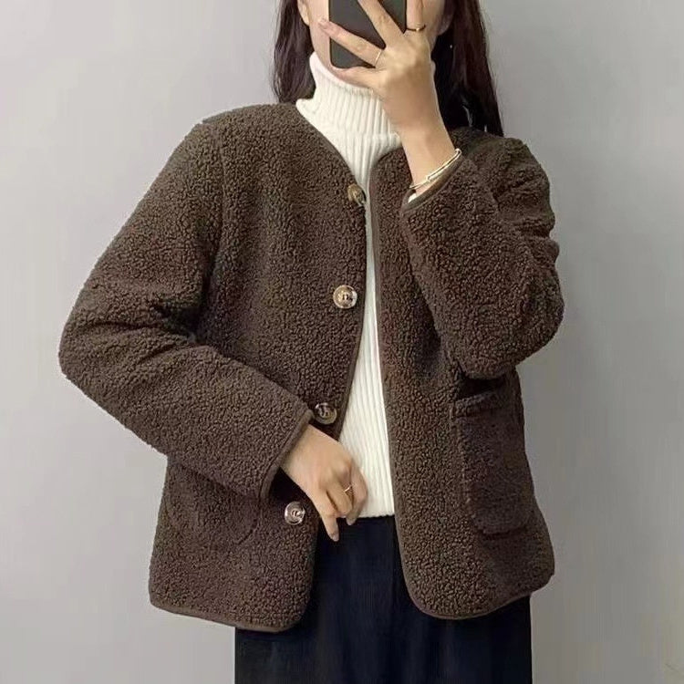 Manteau ample en laine d'agneau à col rond