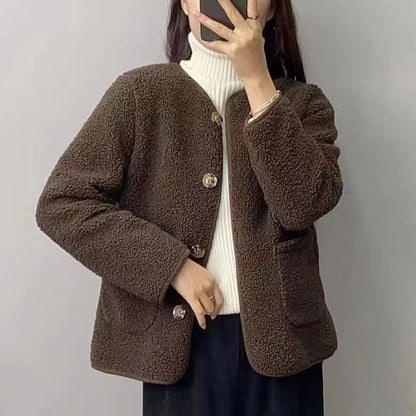 Manteau ample en laine d'agneau à col rond