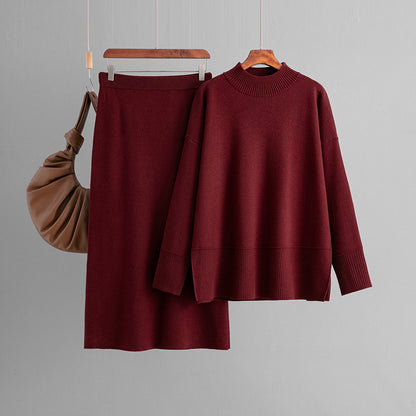 ensemble pull à col roulé uni et jupe moulante fendue automne-hiver