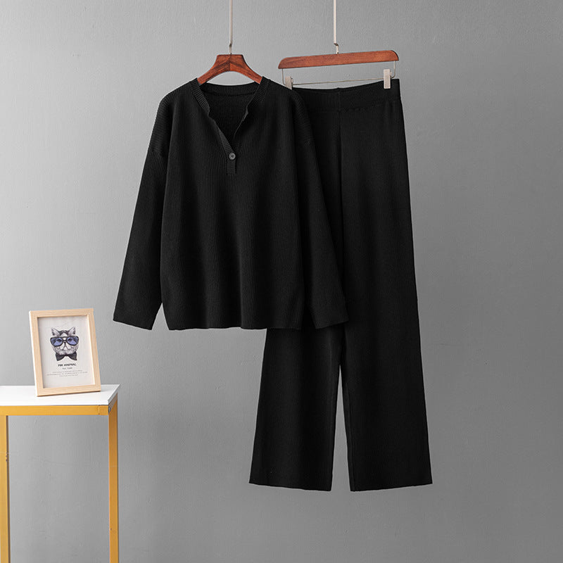 Ensemble décontracté pour femme, col en V, en maille.