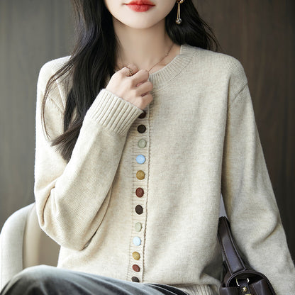 Pull femme boutonné multicolore élégant