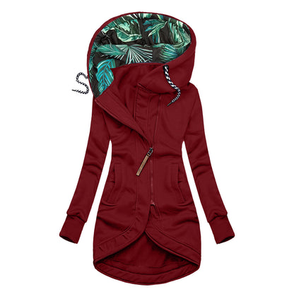 Veste à capuche imprimée unie à manches longues