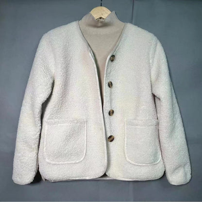 Manteau ample en laine d'agneau à col rond