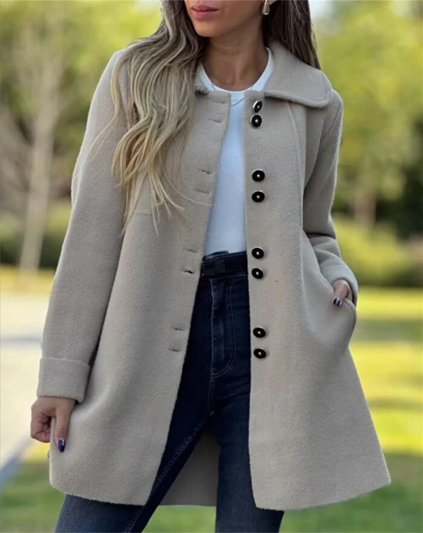 Manteau long élégant femme à boutons