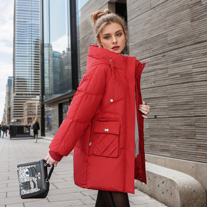Manteau d'hiver chaud à capuche avec poches, couleur unie tendance