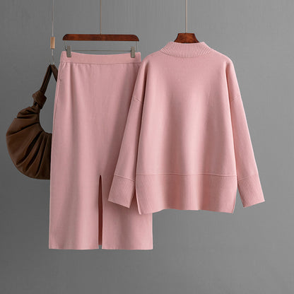 ensemble pull à col roulé uni et jupe moulante fendue automne-hiver