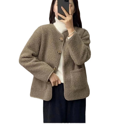 Manteau ample en laine d'agneau à col rond