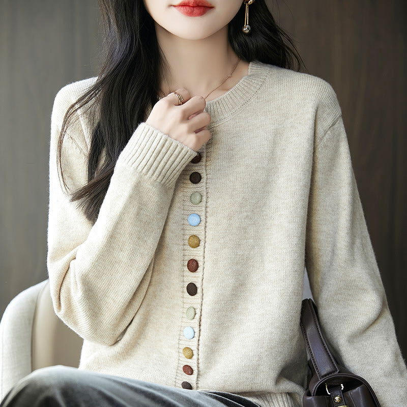 Pull femme boutonné multicolore élégant